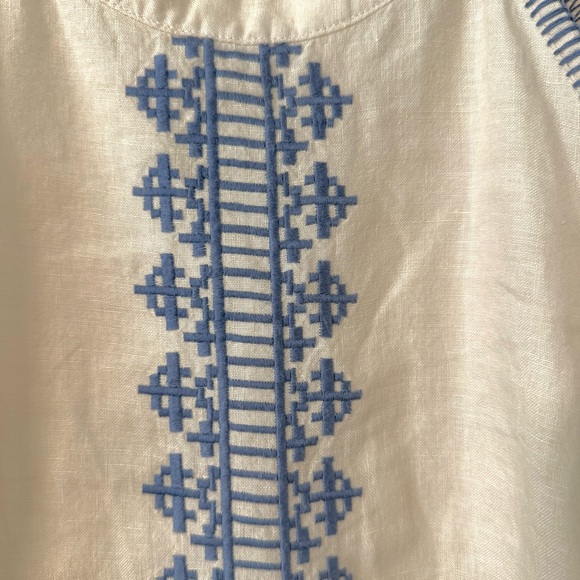 Sigrid Olsen Women's Halter  Dress 100% Linen Embroidered Crocheted M ivory Blue - Picture 4 of 12